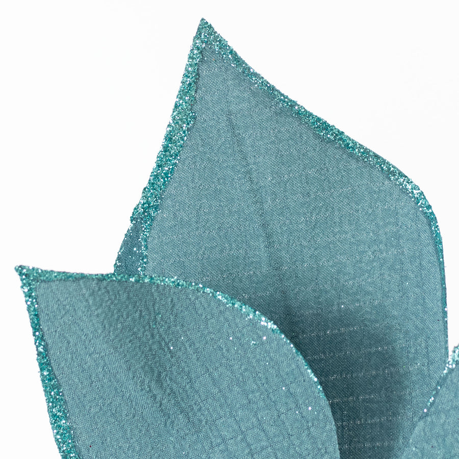 11" x 25" Glittered Fabric Poinsettia Pick: Dusty Teal Blue