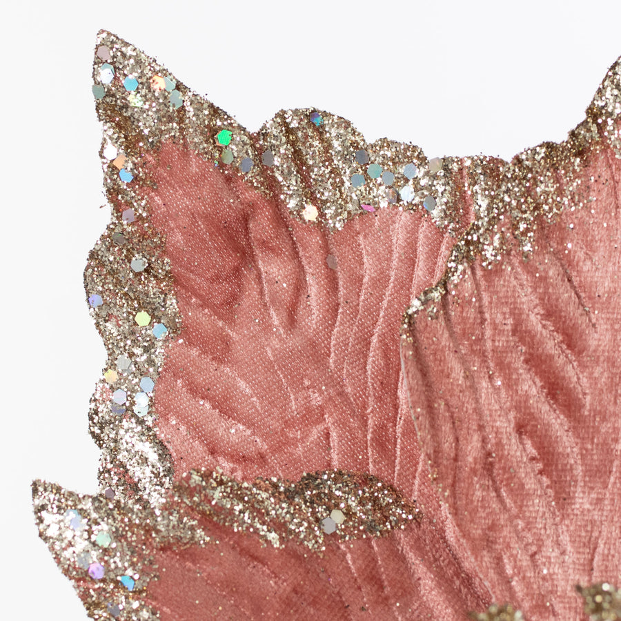 14" x 26" Glittered Velvet Poinsettia Pick: Blush & Champagne