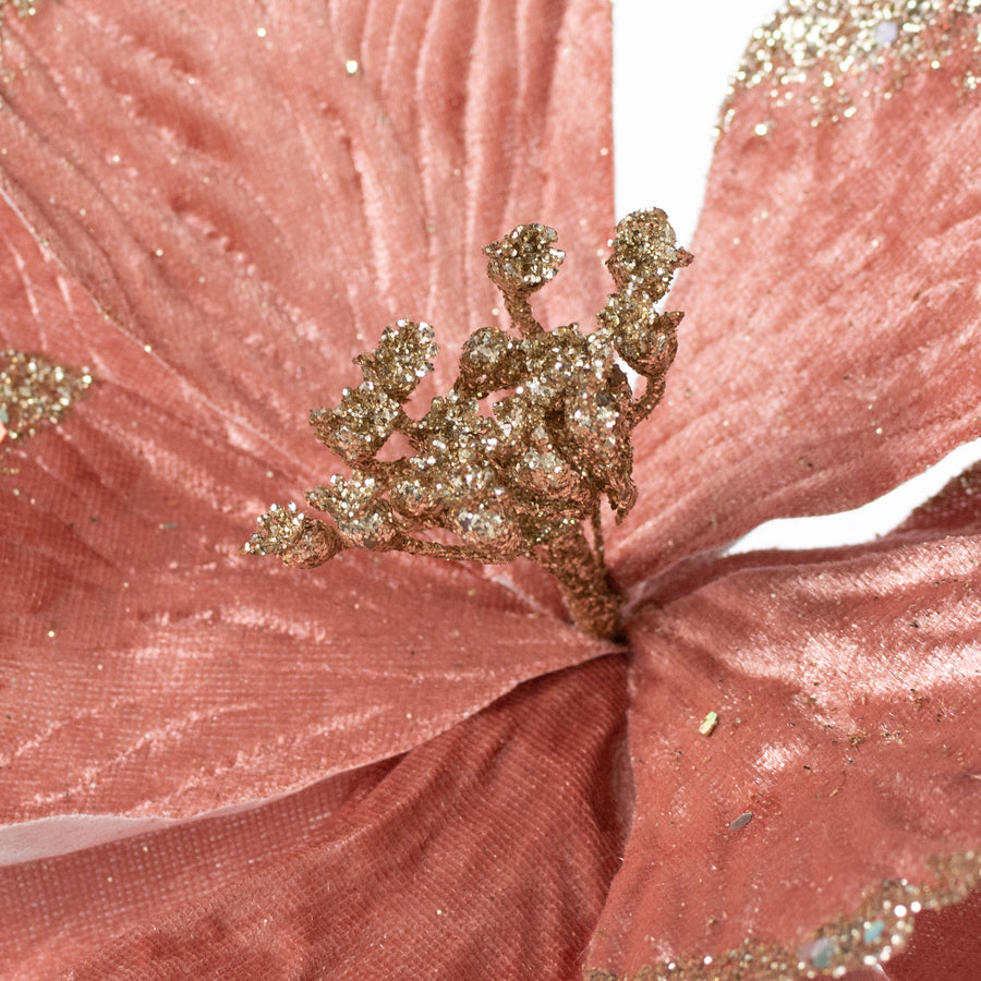14" x 26" Glittered Velvet Poinsettia Pick: Blush & Champagne