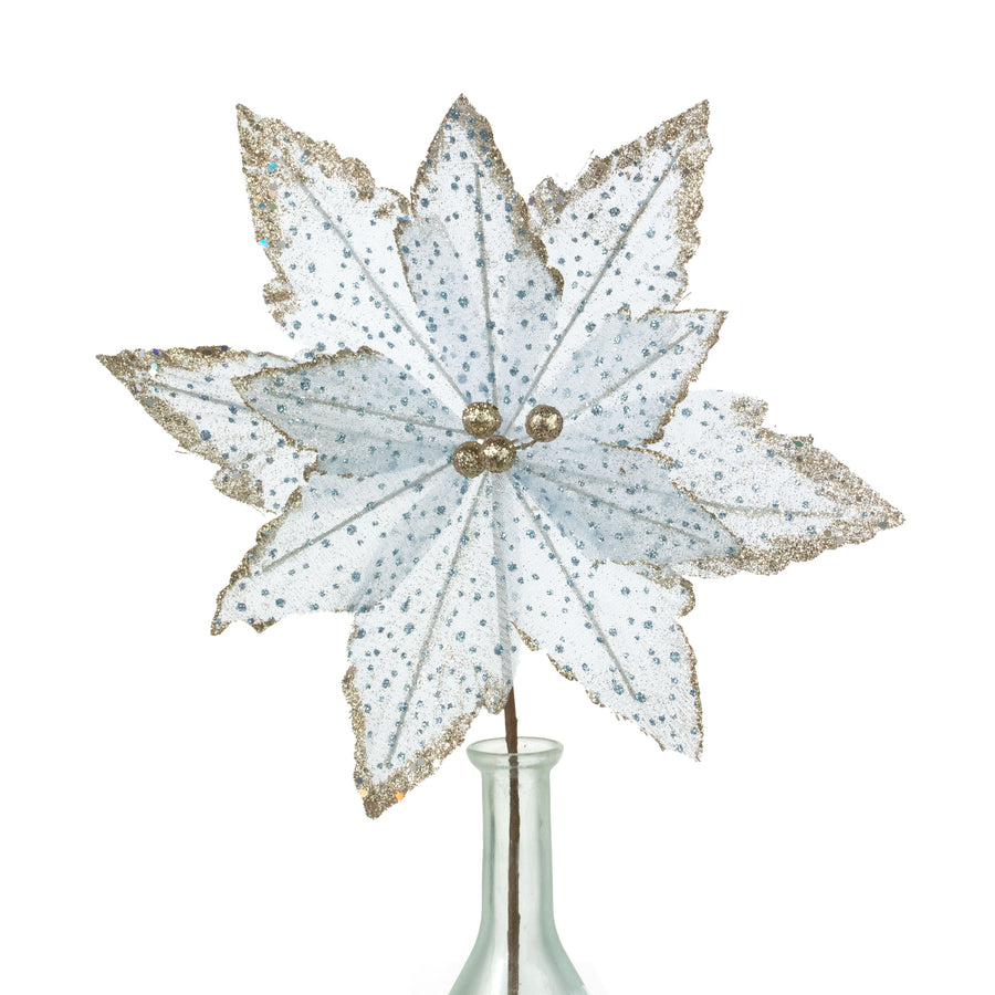 11" x 18" Glittered Fabric Poinsettia Pick: Pale Blue & Gold