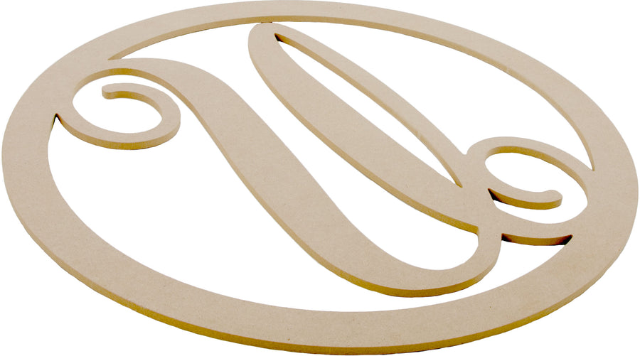 23" Script Circle Monogram Wooden Letter: U