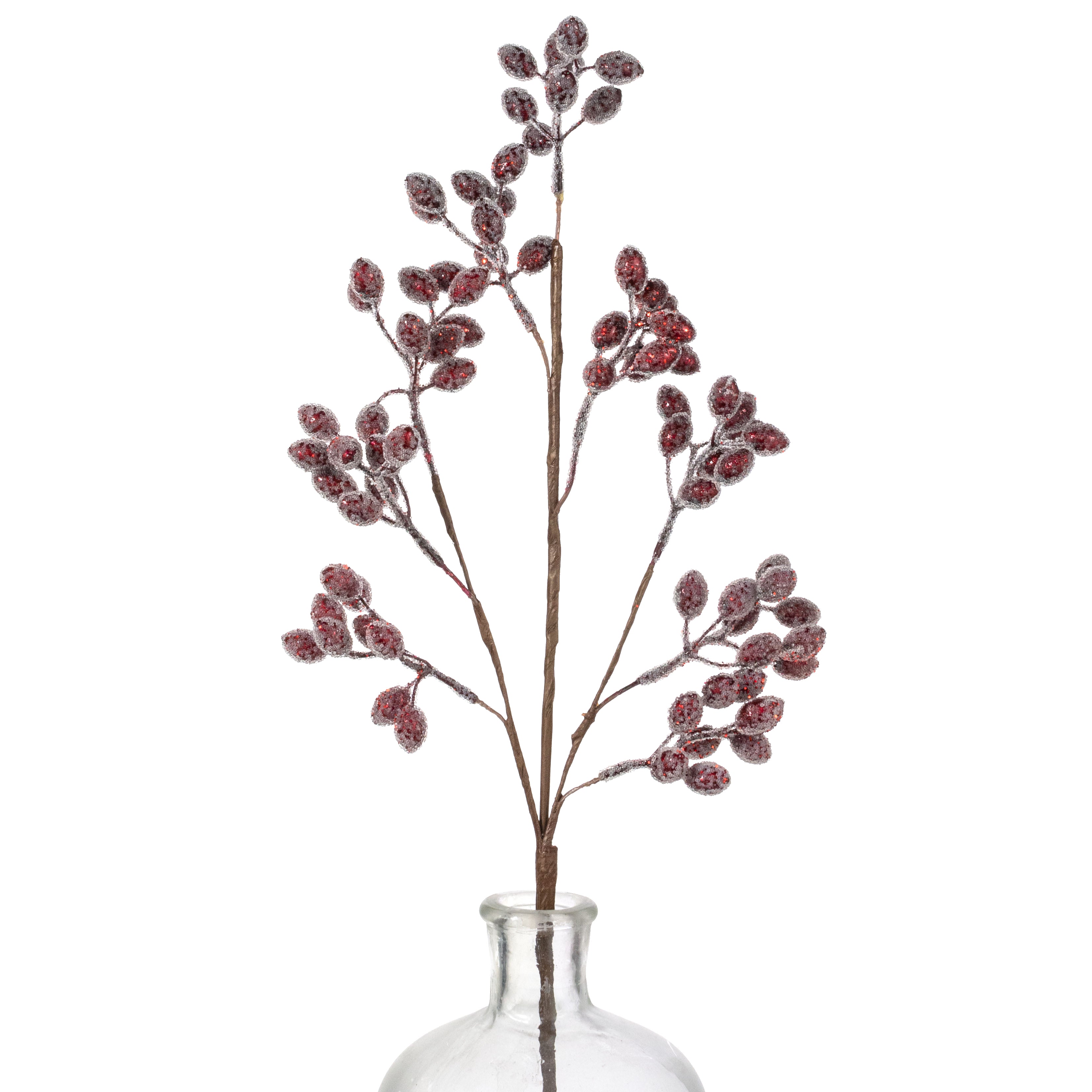 24" Glittered Beaded Berry Stem: Cranberry Red