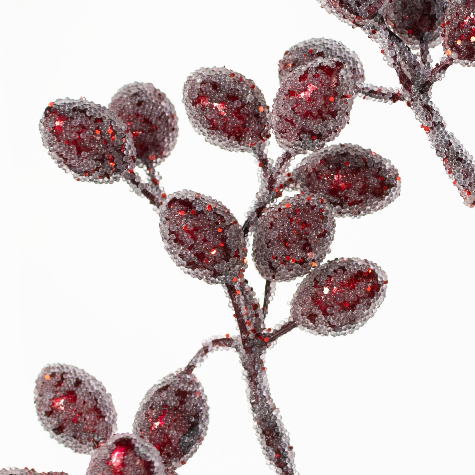 24" Glittered Beaded Berry Stem: Cranberry Red
