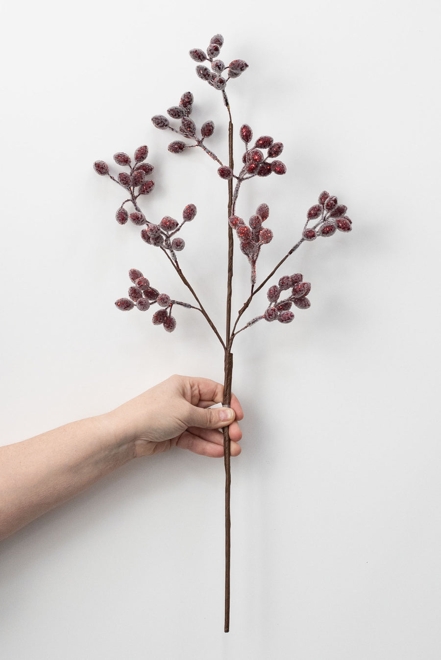 24" Glittered Beaded Berry Stem: Cranberry Red