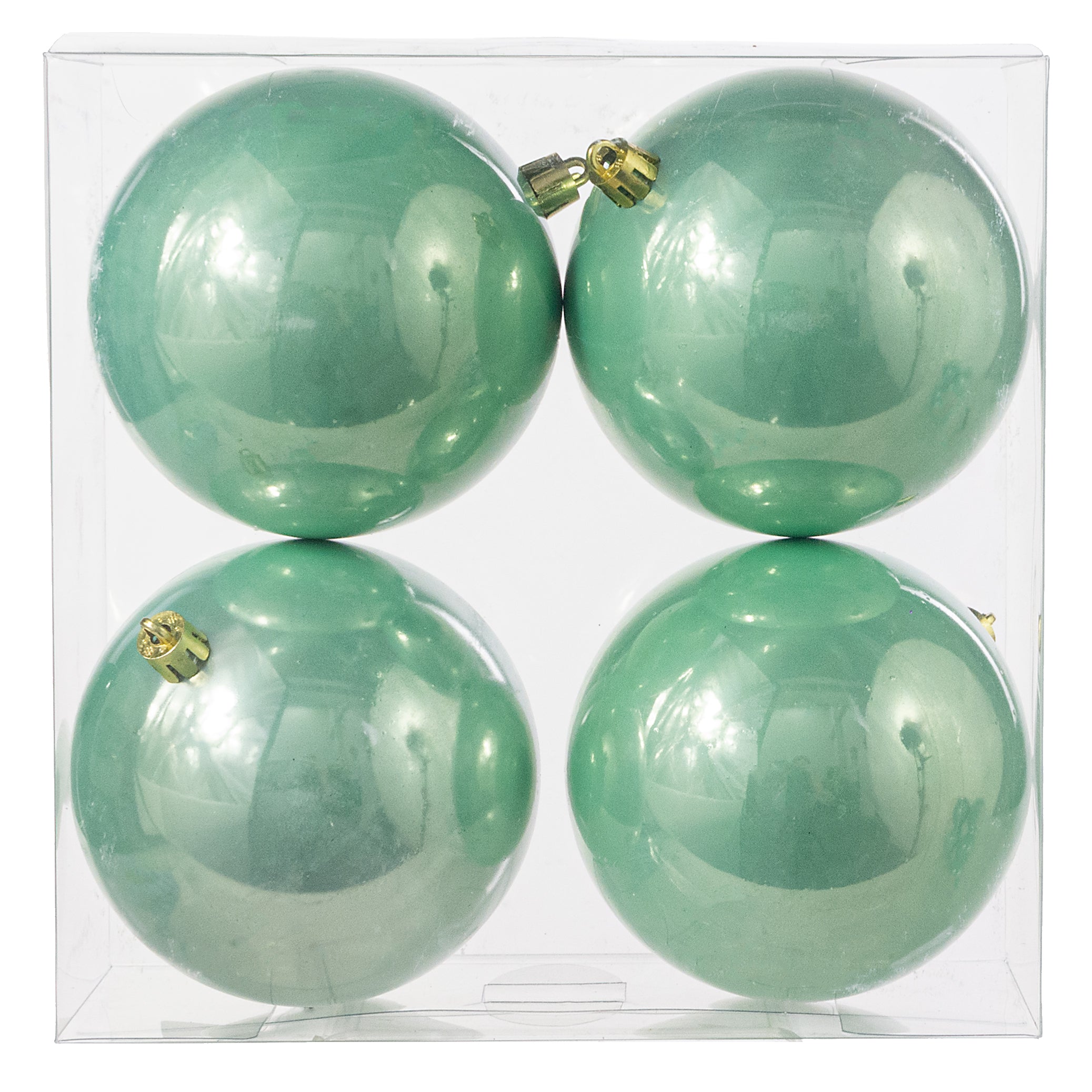 100MM Seamless Plastic Ball Ornament: Pearl Mint Green (Set of 4)