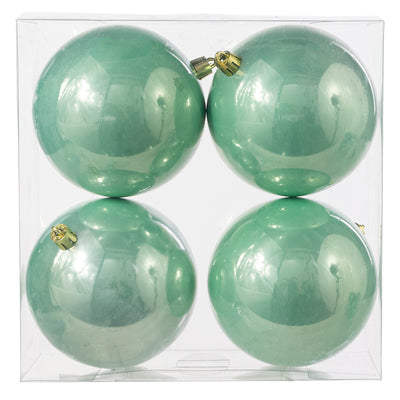 100MM Seamless Plastic Ball Ornament: Pearl Mint Green (Set of 4)