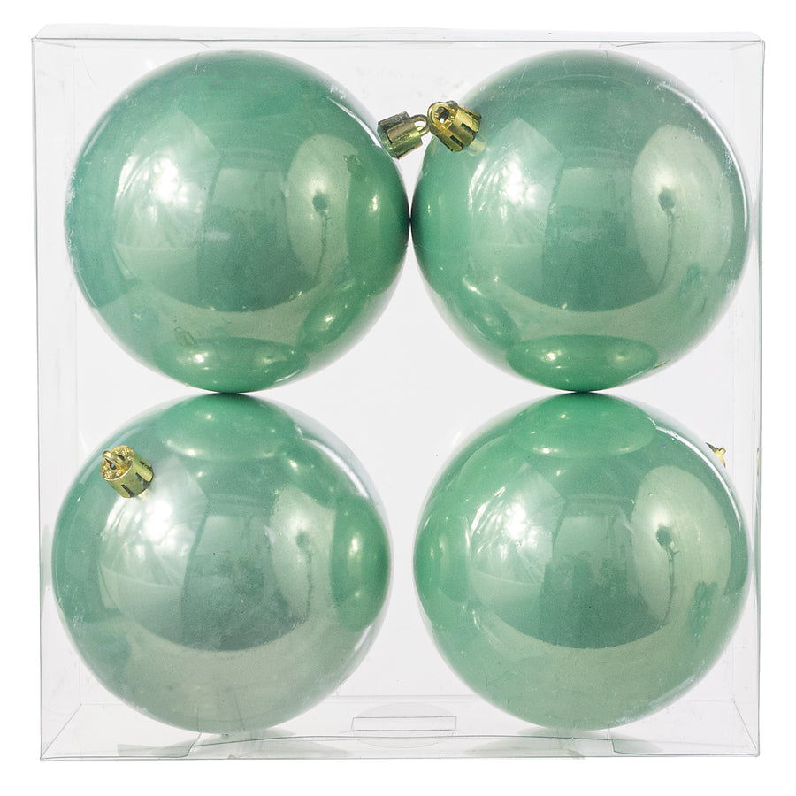 100MM Seamless Plastic Ball Ornament: Pearl Mint Green (Set of 4)