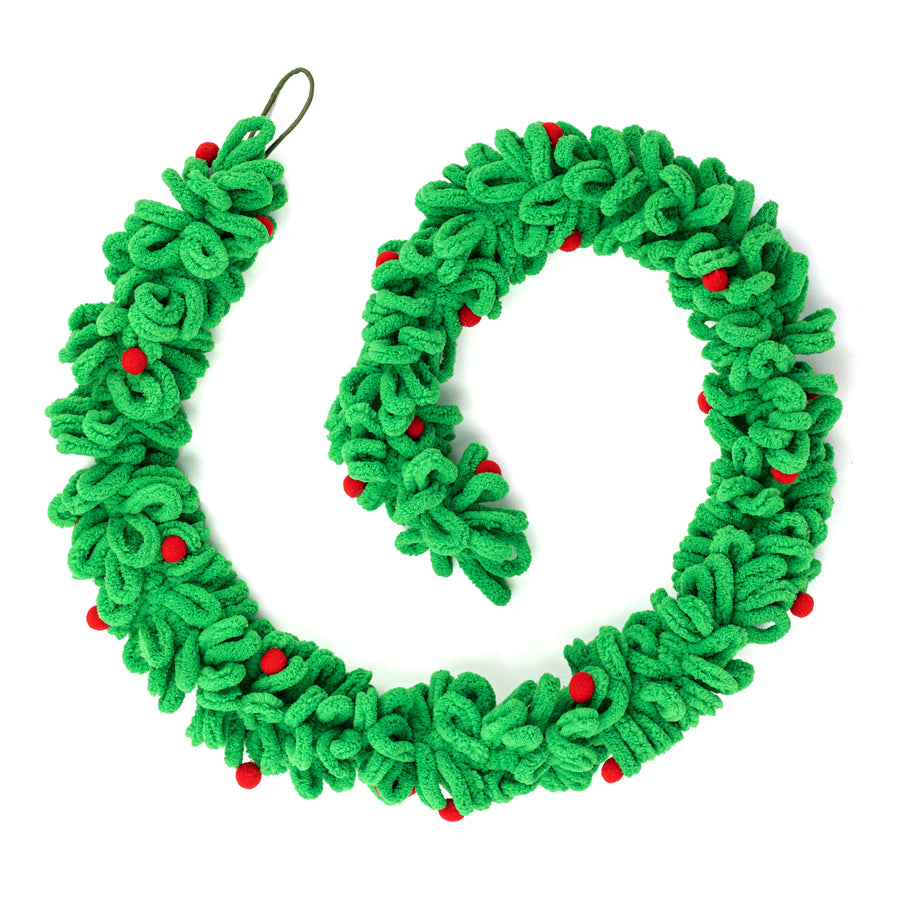 47" Yarn & Loop Pom-Pom Garland: Green & Red