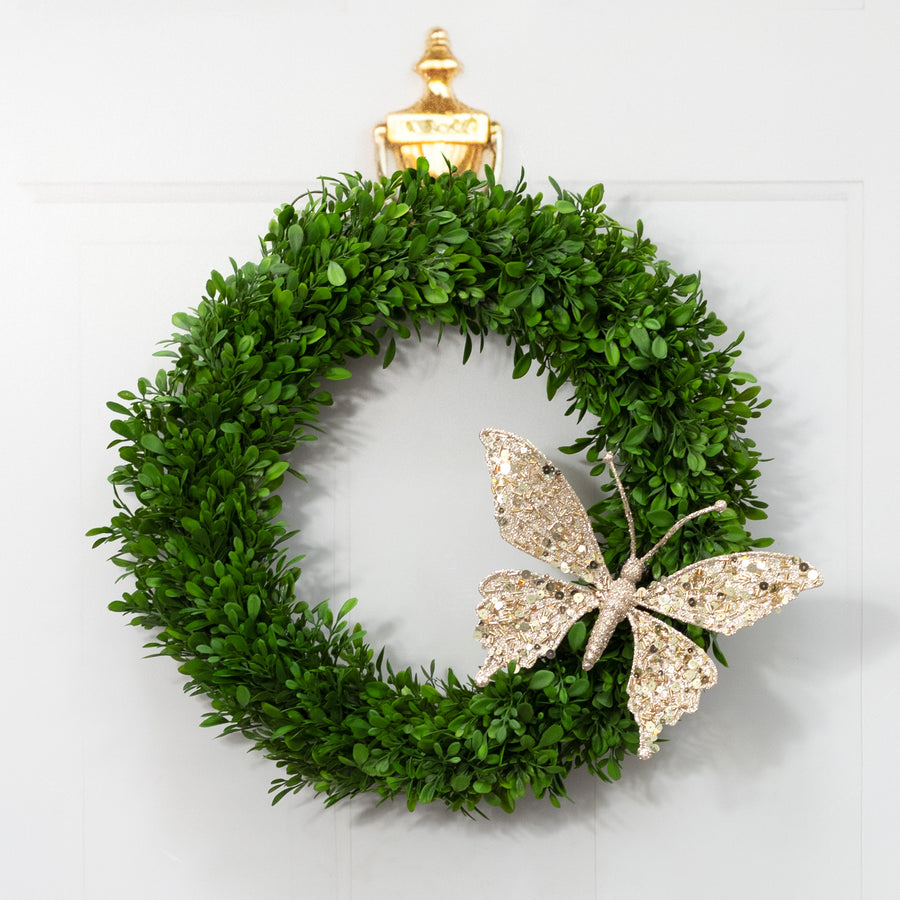 10" Glitter Butterfly Clip Ornament: Champagne Gold