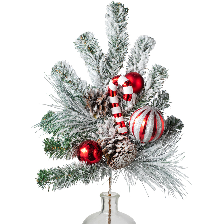 [IRREGULAR] 30" Flocked Pine, Candy Cane & Ornament Spray