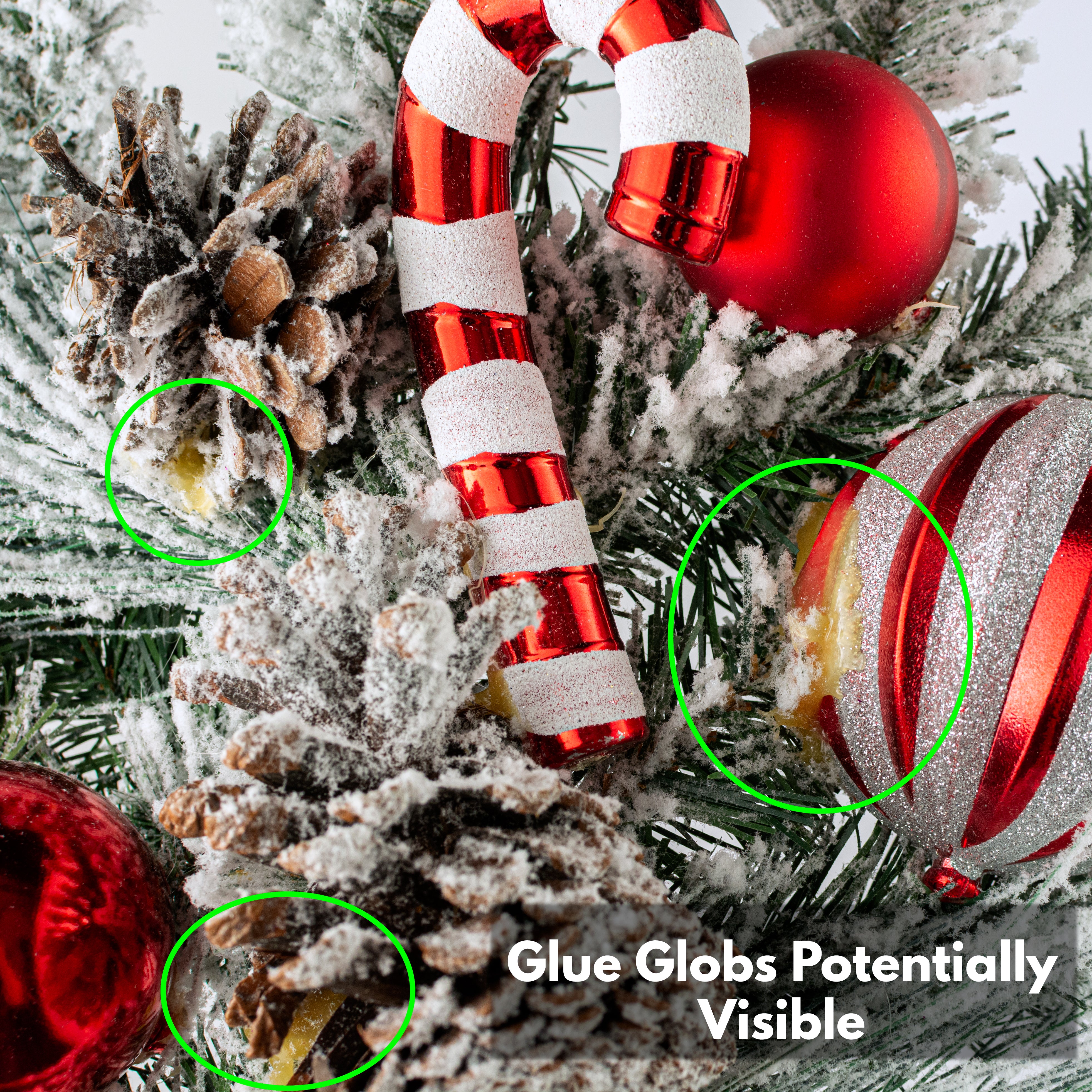 [IRREGULAR] 30" Flocked Pine, Candy Cane & Ornament Spray
