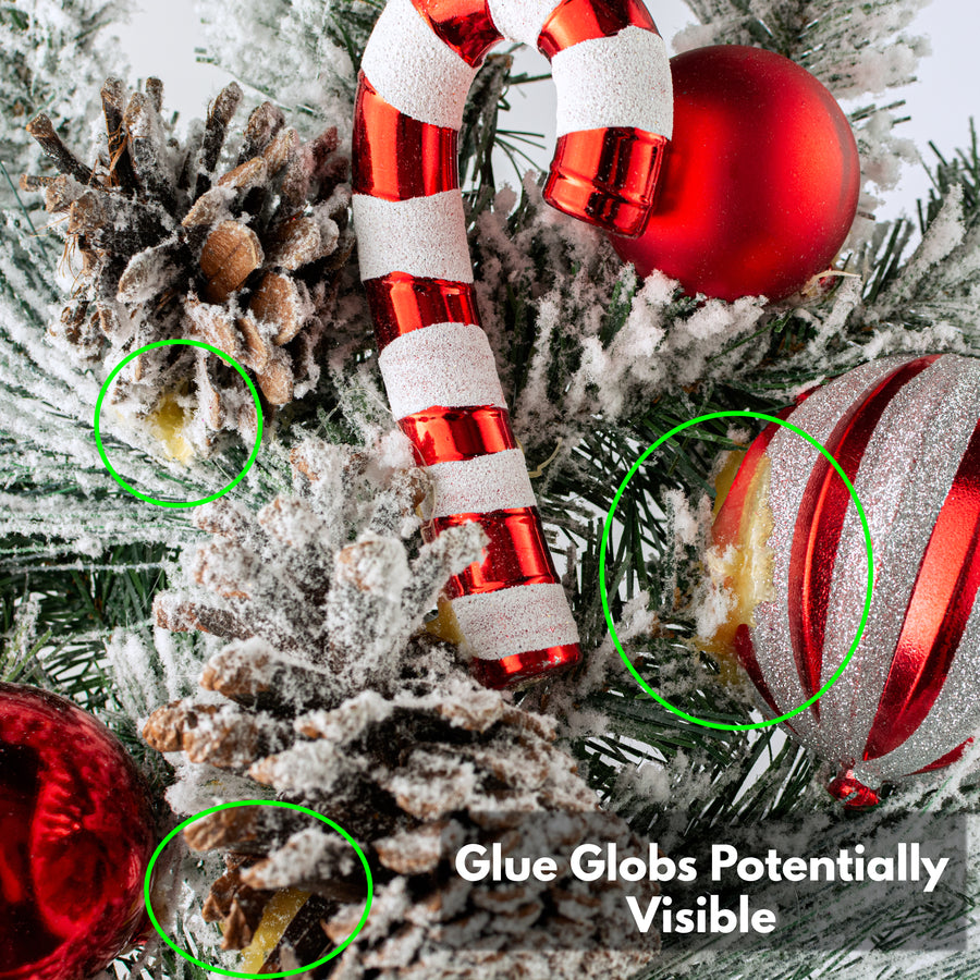 [IRREGULAR] 30" Flocked Pine, Candy Cane & Ornament Spray