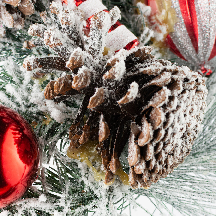 [IRREGULAR] 30" Flocked Pine, Candy Cane & Ornament Spray