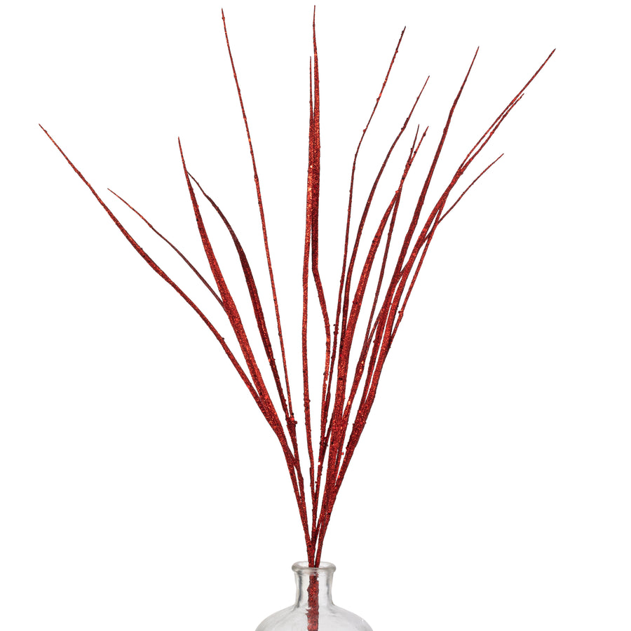 32" Glitter Sword Grass Spray: Red