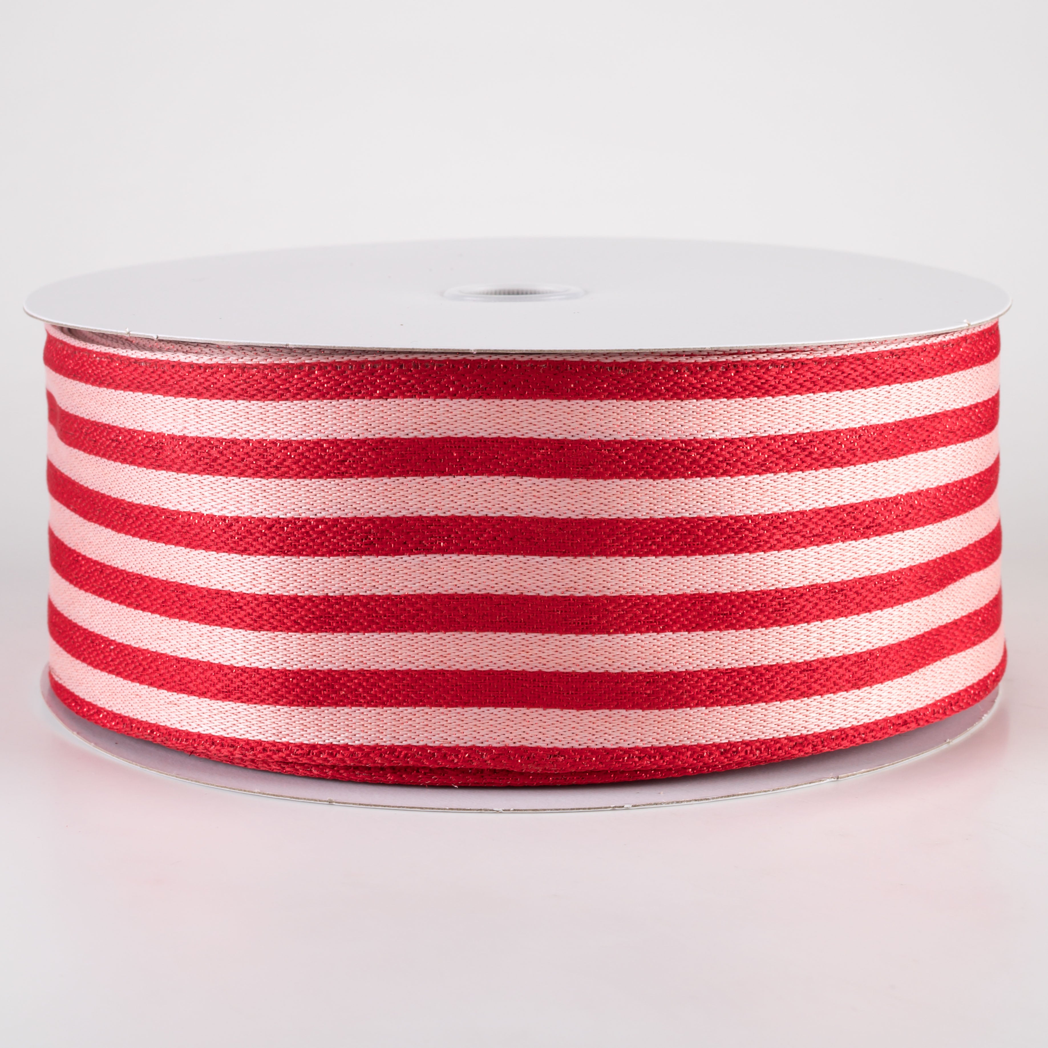 2.5" Metallic Woven Cabana Stripe Ribbon: Red & Pink (50 Yards)