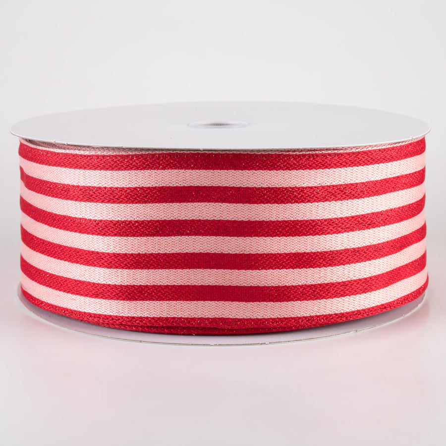 2.5" Metallic Woven Cabana Stripe Ribbon: Red & Pink (50 Yards)