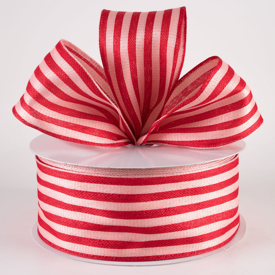2.5" Metallic Woven Cabana Stripe Ribbon: Red & Pink (50 Yards)