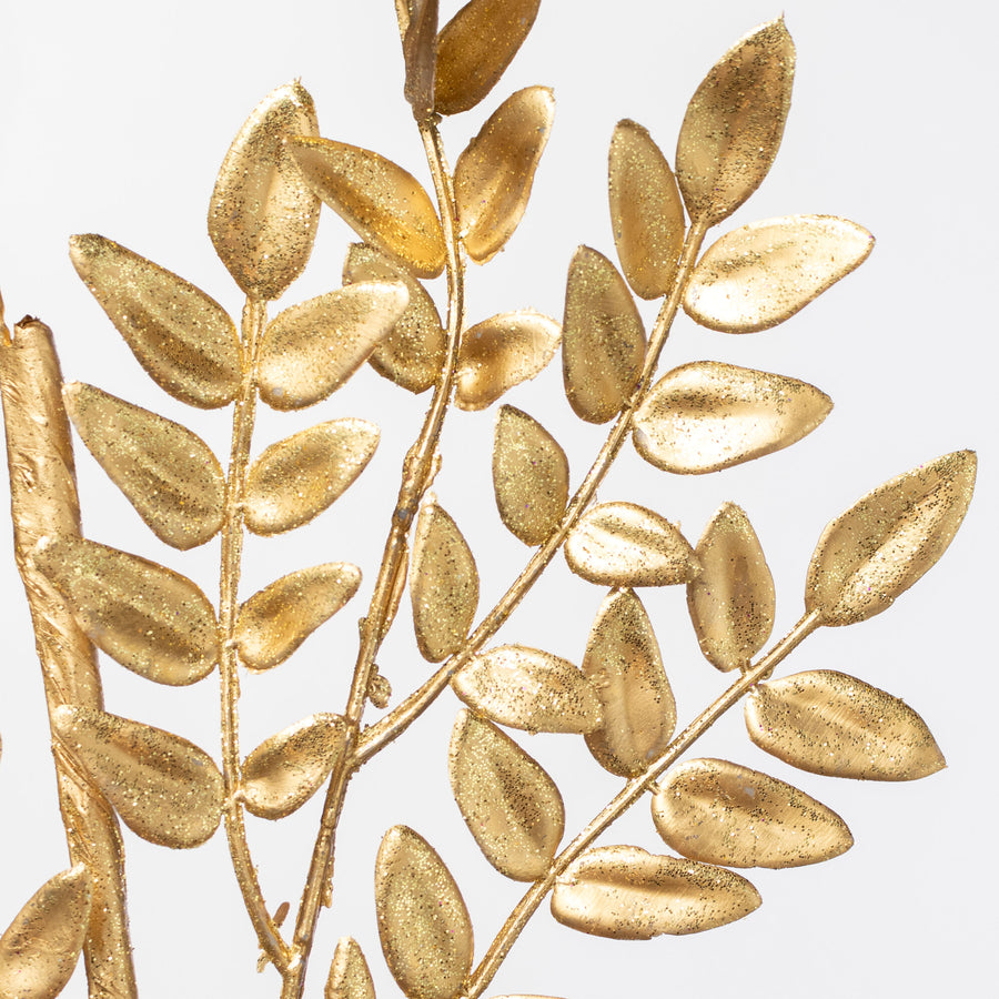28" Glitter Fern Spray: Gold