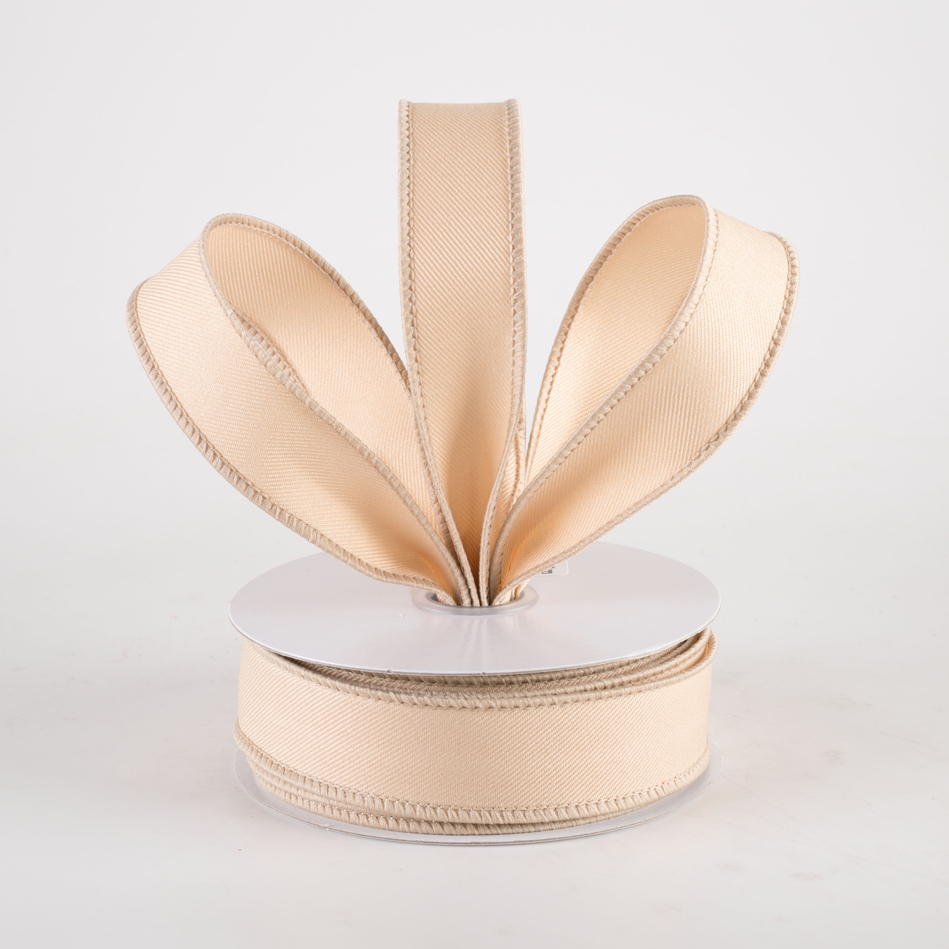 7/8" Diagonal Weave Ribbon: Light Beige (10 Yards)