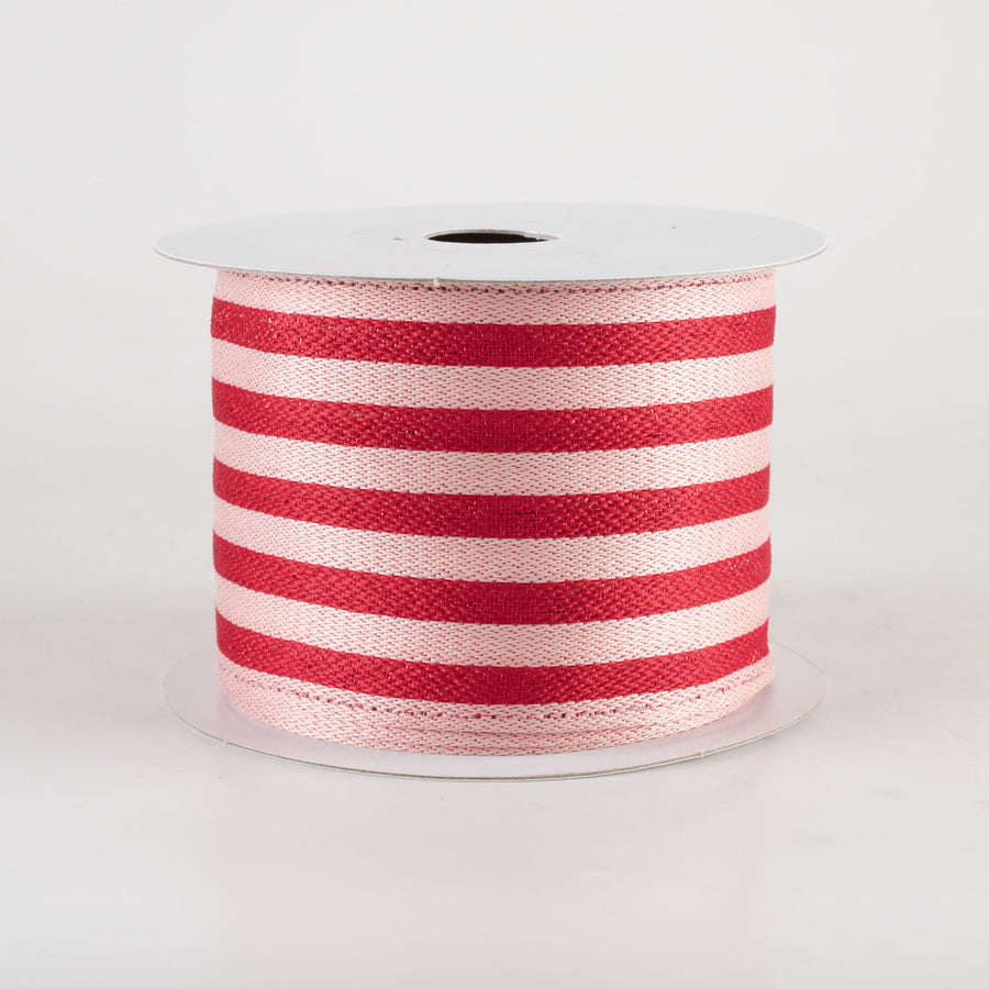 2.5" Metallic Woven Cabana Stripe Ribbon: Red & Pink (10 Yards)