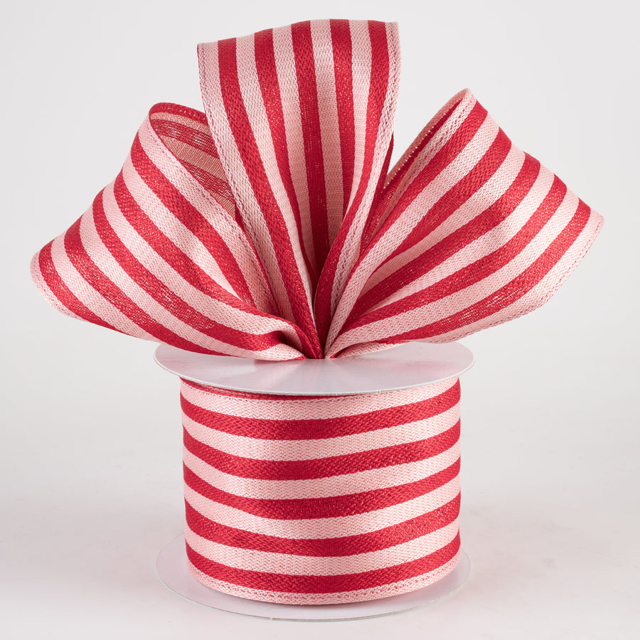 2.5" Metallic Woven Cabana Stripe Ribbon: Red & Pink (10 Yards)