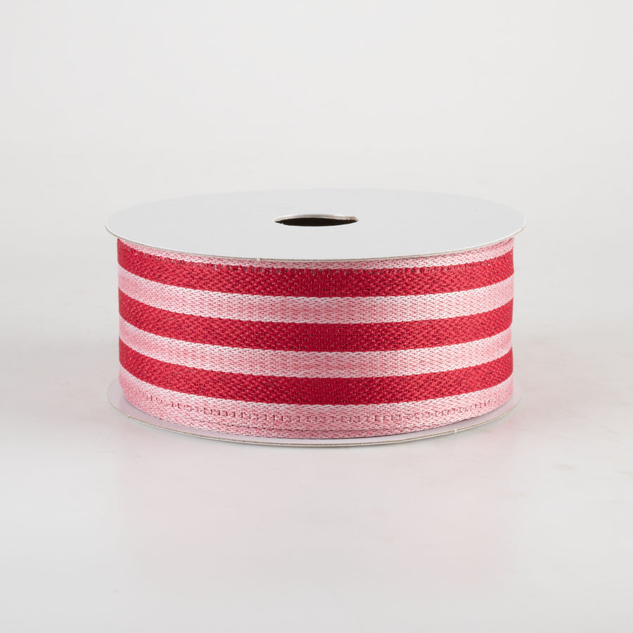 1.5" Metallic Woven Cabana Stripe Ribbon: Red & Pink (10 Yards)