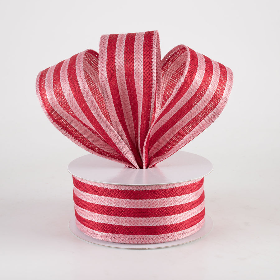 1.5" Metallic Woven Cabana Stripe Ribbon: Red & Pink (10 Yards)