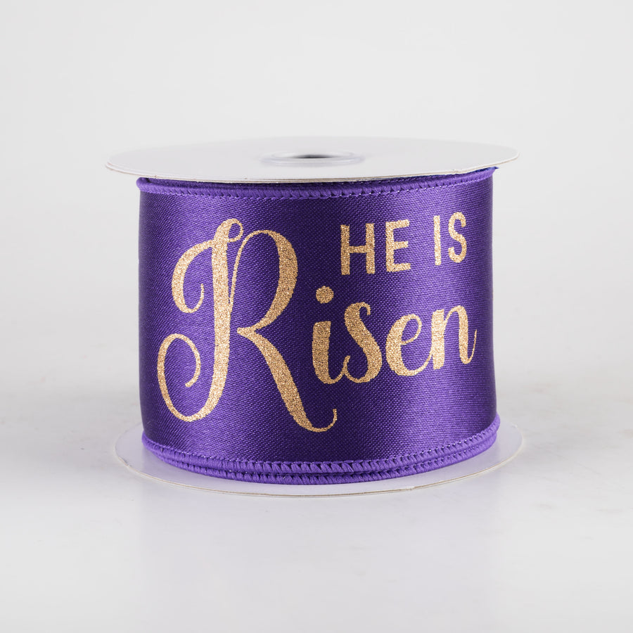 2.5" Glittered He is Risen Ribbon: Purple (10 Yards)