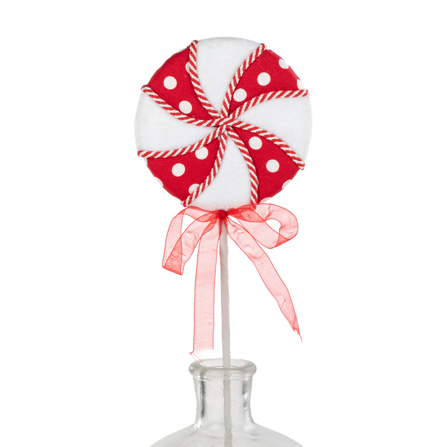 4.75" x 18" Fabric Peppermint Polka Dot Lollipop Pick