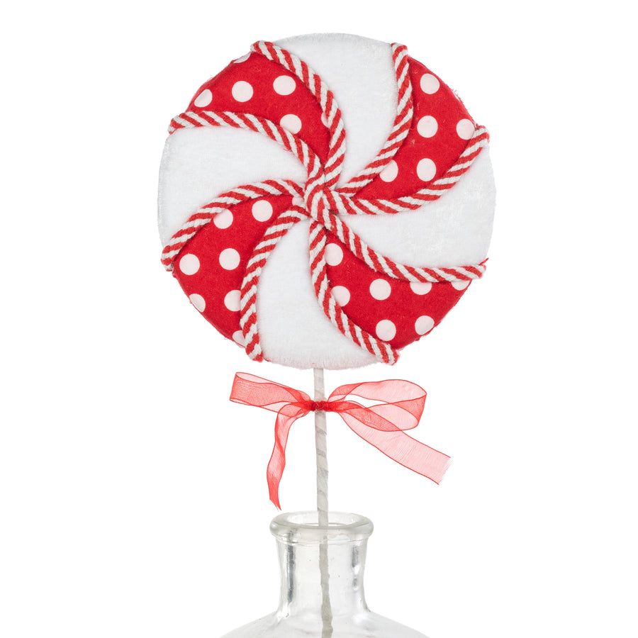 6" x 19" Fabric Peppermint Polka Dot Lollipop Pick