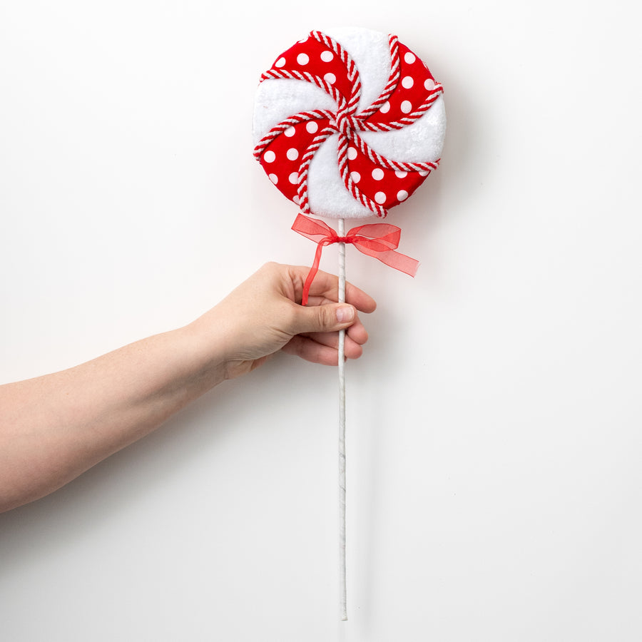6" x 19" Fabric Peppermint Polka Dot Lollipop Pick