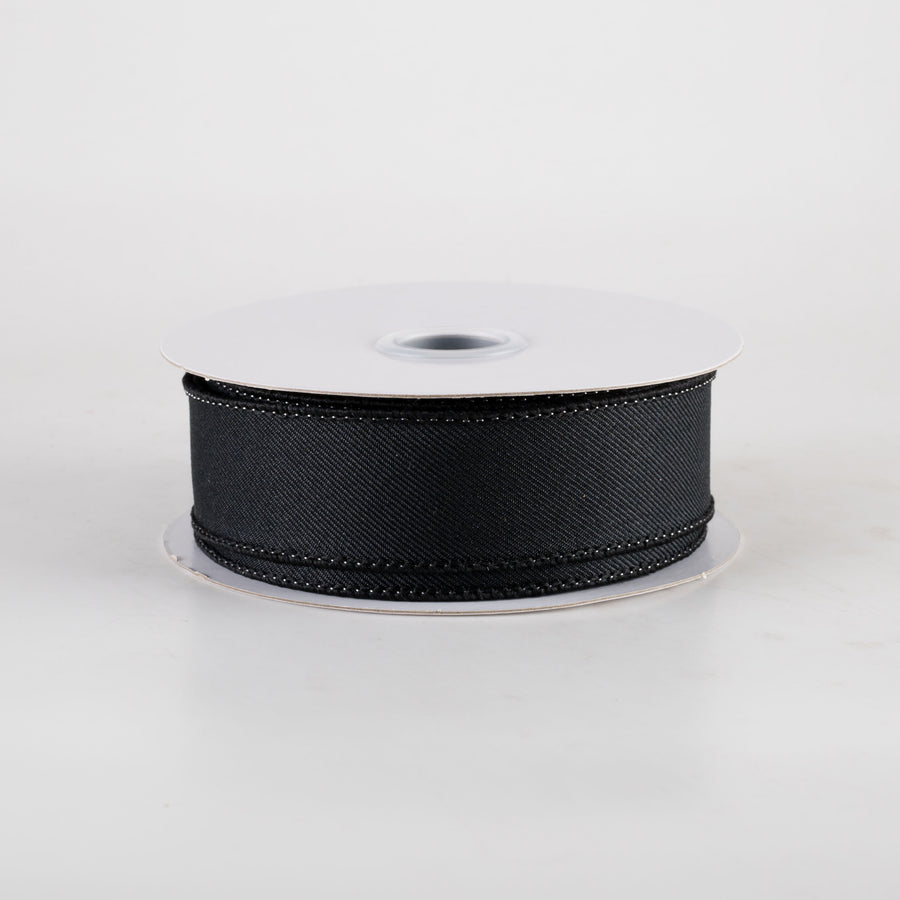 7/8" Diagonal Weave Ribbon: Black (10 Yards)