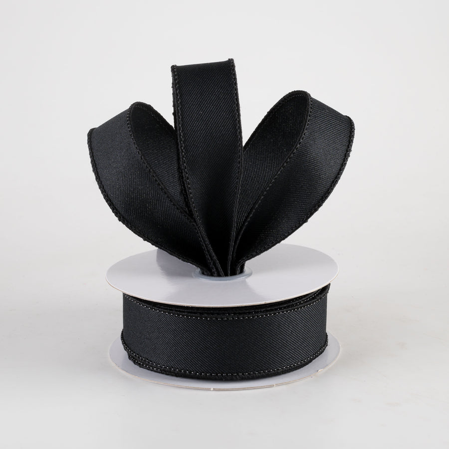 7/8" Diagonal Weave Ribbon: Black (10 Yards)