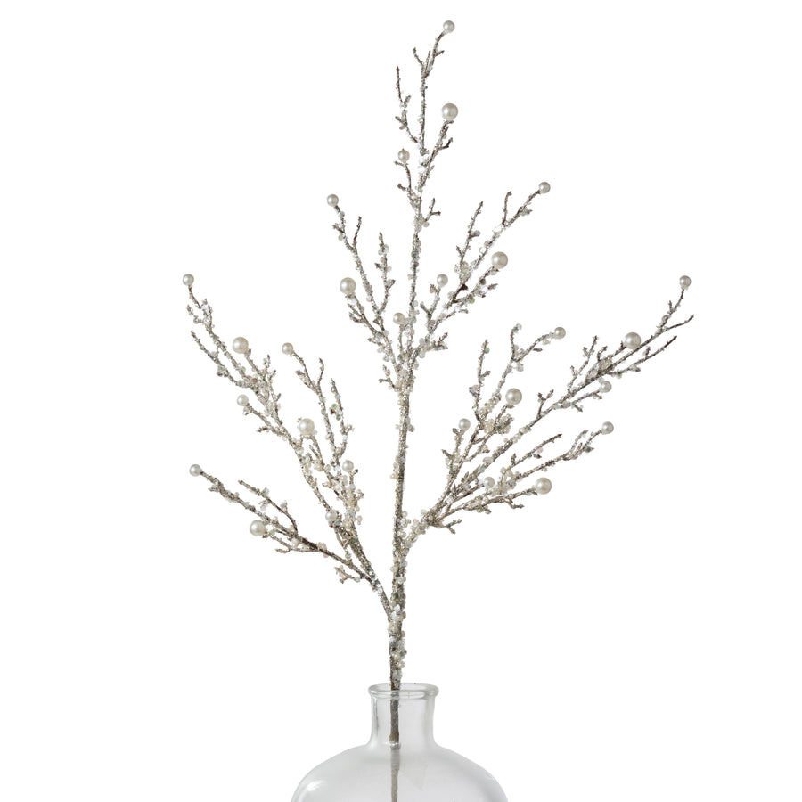 33" Iced Pearl Glitter Twig Spray