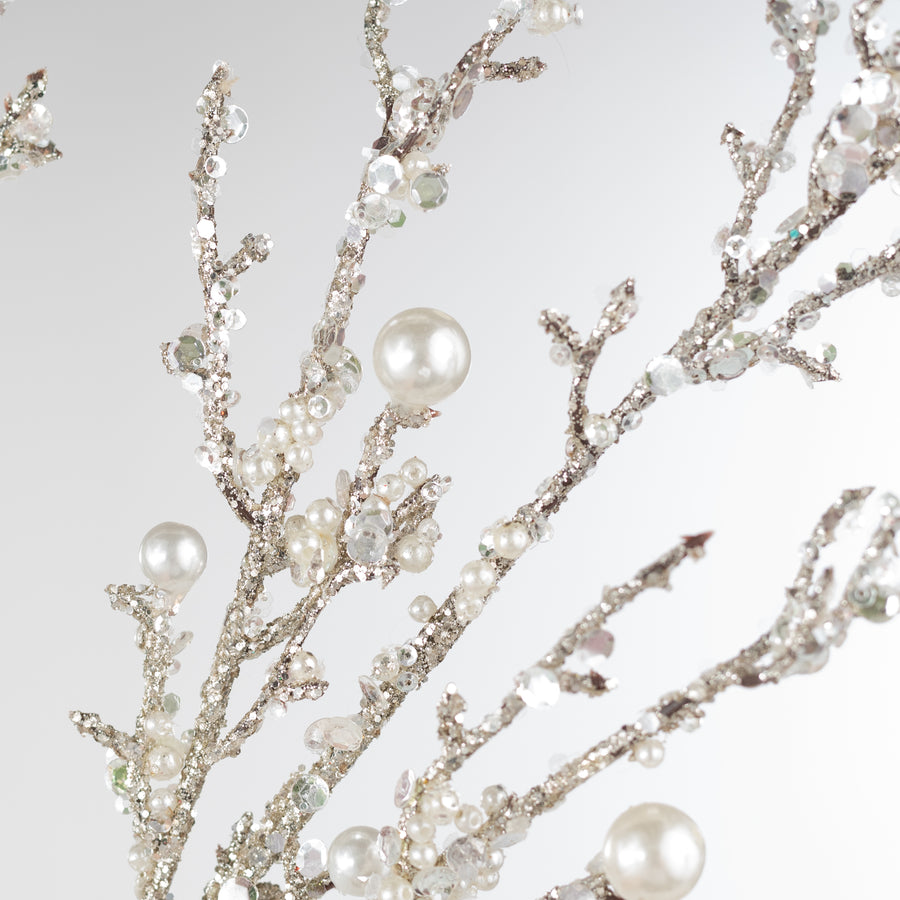 33" Iced Pearl Glitter Twig Spray