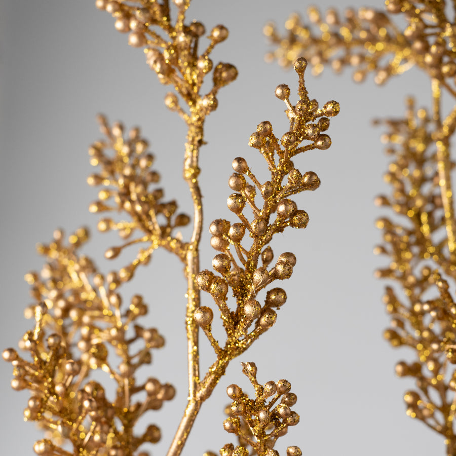 33" Glittered Berry Cluster Spray: Gold