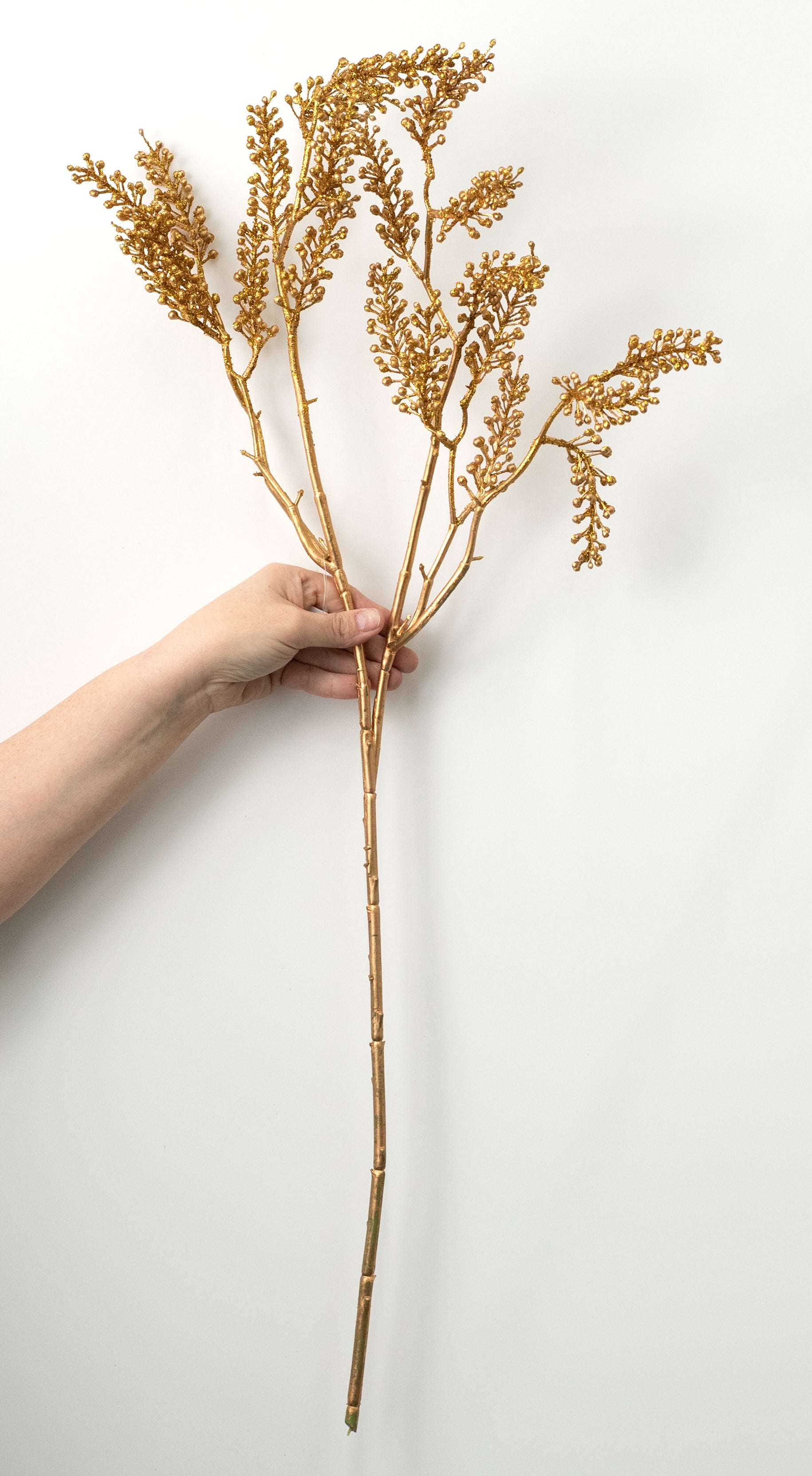 33" Glittered Berry Cluster Spray: Gold