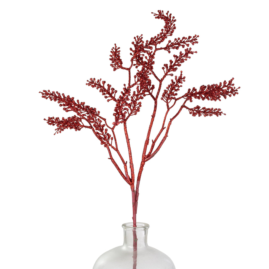 33" Glittered Berry Cluster Spray: Red