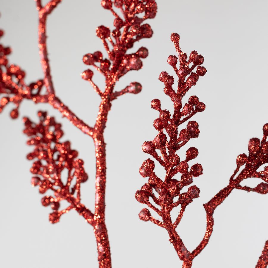 33" Glittered Berry Cluster Spray: Red