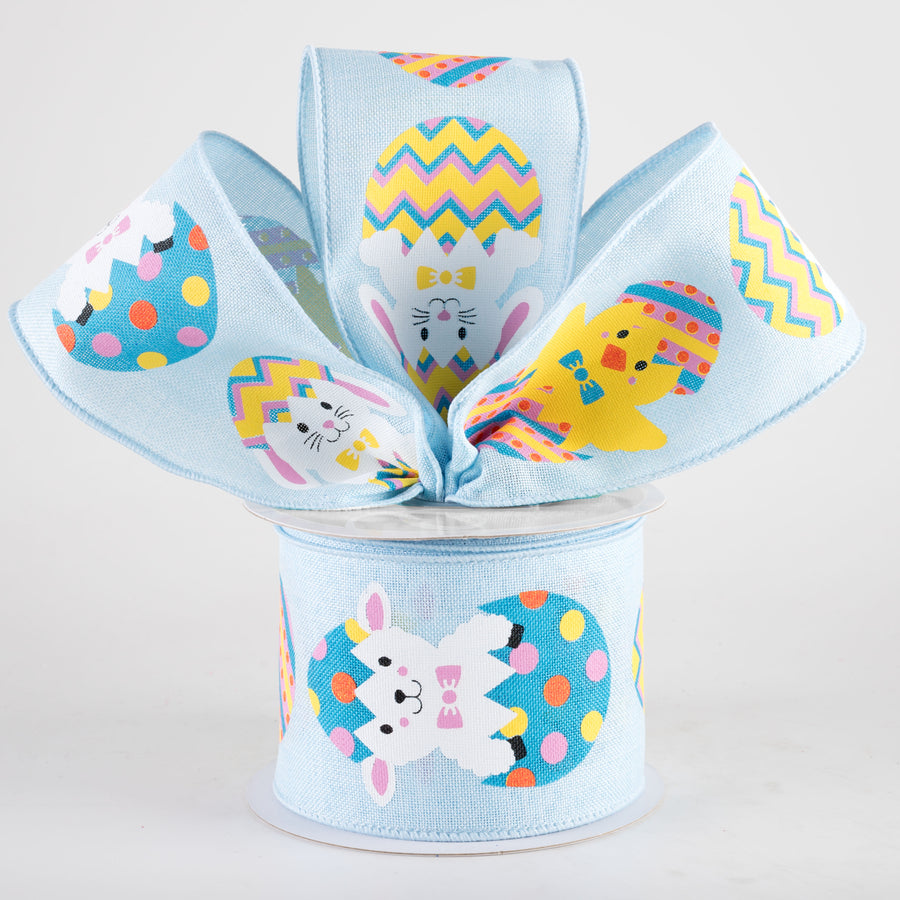 2.5" Hatching Easter Animals Ribbon: Pale Blue (10 Yards)