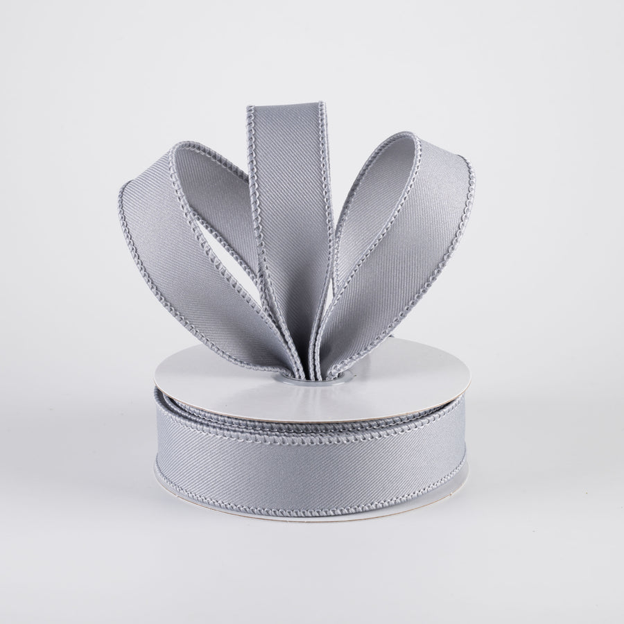 7/8" Diagonal Weave Ribbon: Grey (10 Yards)
