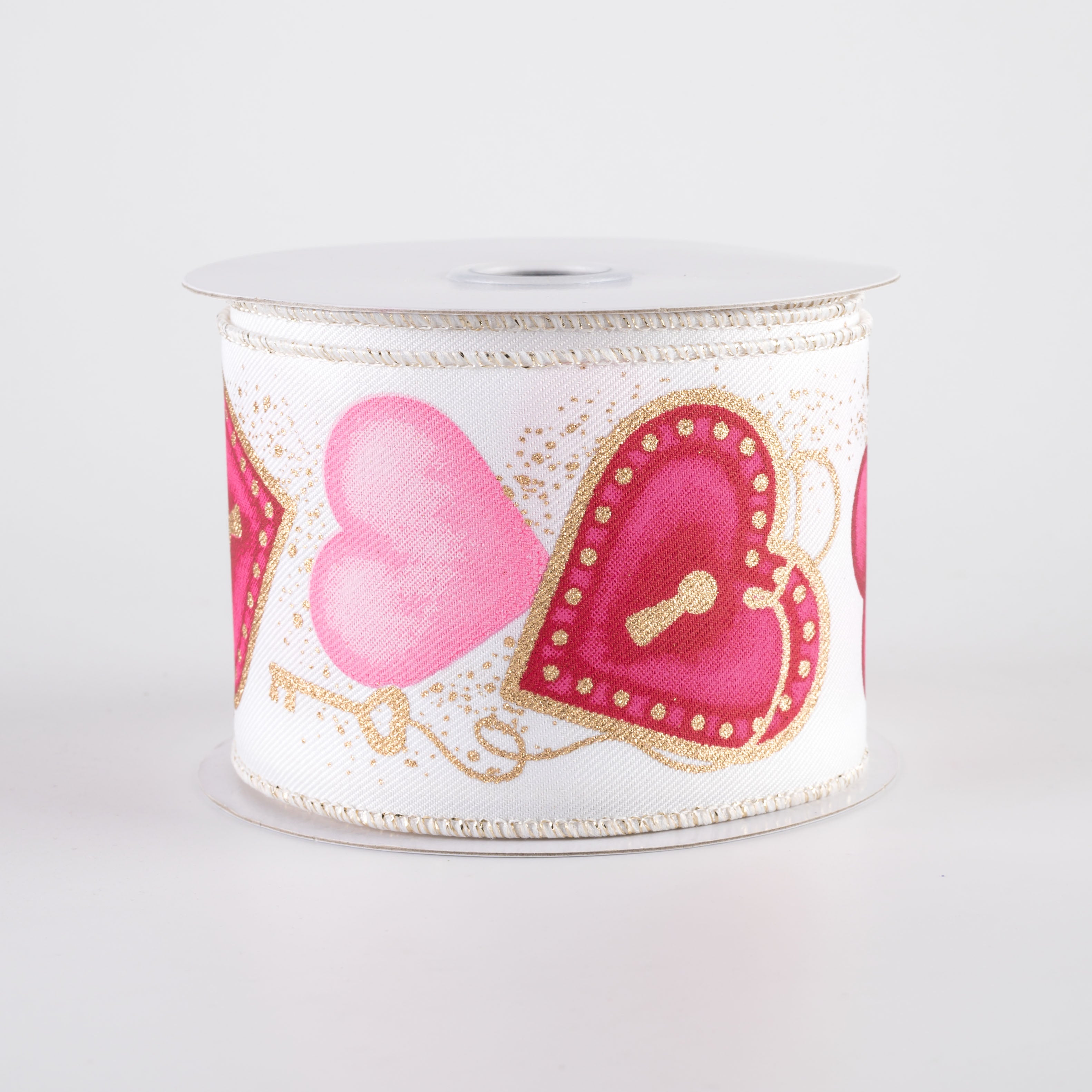 2.5" Heart Locks Ribbon: White (10 Yards)