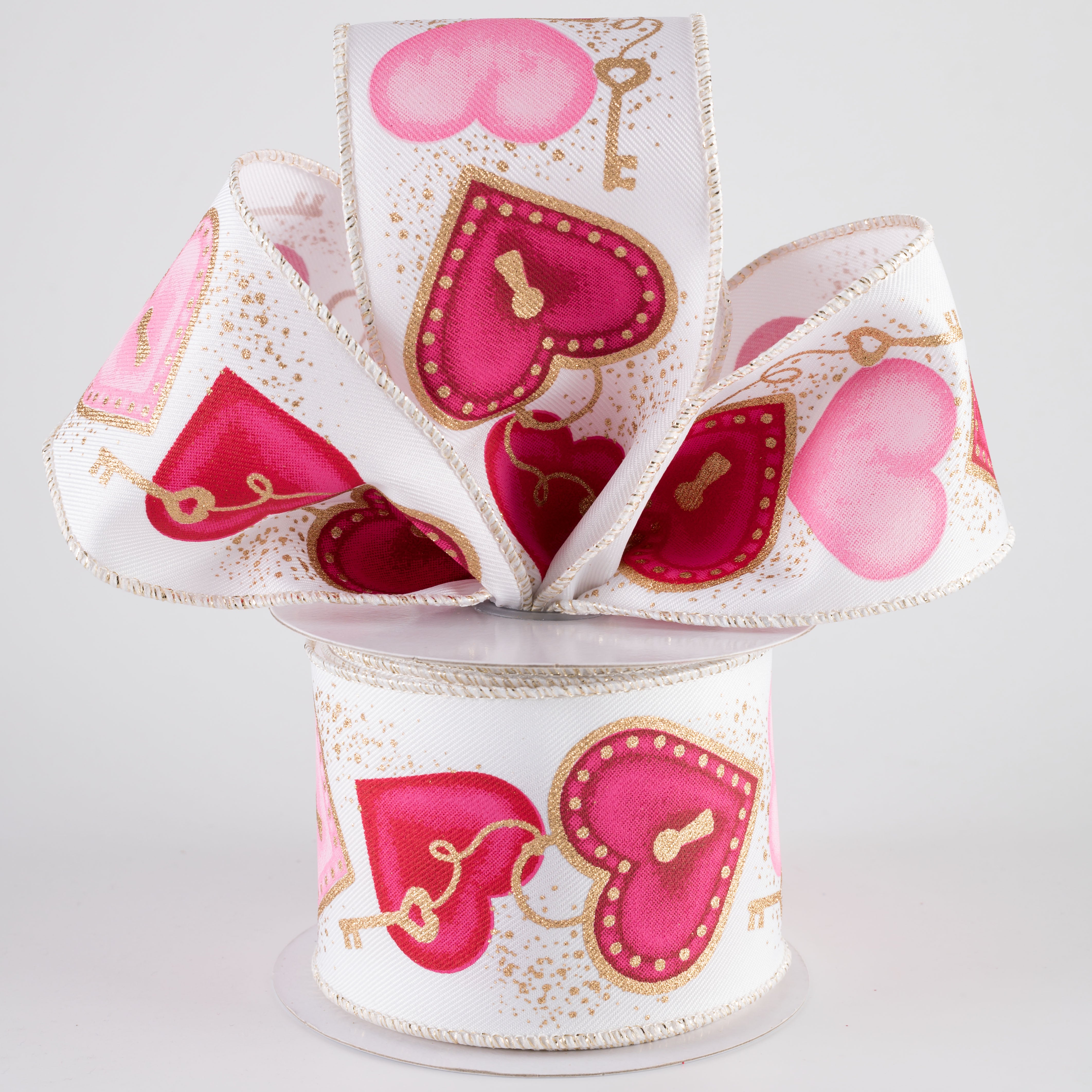 2.5" Heart Locks Ribbon: White (10 Yards)