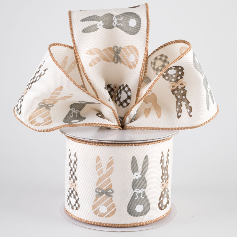 2.5" Bunny Silhouettes Ribbon: Ivory (10 Yards)