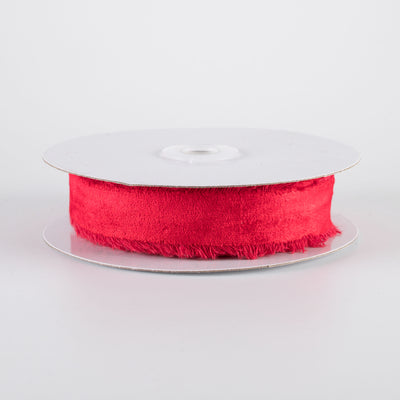 1" Frayed Edge Unwired Velvet Ribbon: Red (10 Yards)