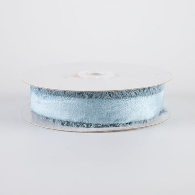 1" Frayed Edge Unwired Velvet Ribbon: Smoke Blue (10 Yards)