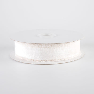 1" Frayed Edge Unwired Velvet Ribbon: Ivory (10 Yards)