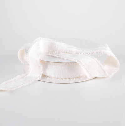 1" Frayed Edge Unwired Velvet Ribbon: Ivory (10 Yards)