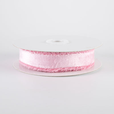 1" Frayed Edge Unwired Velvet Ribbon: Dusty Rose (10 Yards)