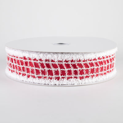 1.5" Mesh Net Royal Canvas Drift Edge Ribbon: Red & White (10 Yards)